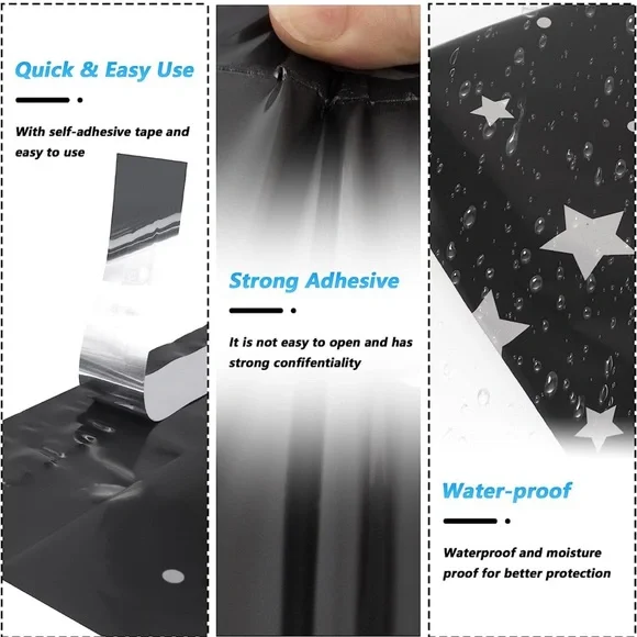 25 10X13 Poly Mailers Black & Silver Stars Thank You Flat Mailers PRICE IS FIRM - Picture 5 of 7
